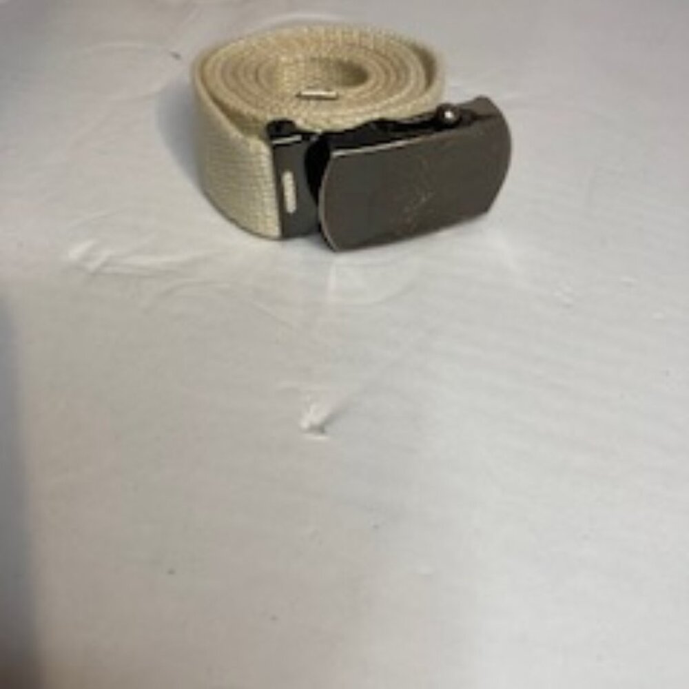 Women Beige Weave Belt with Brass Buckle